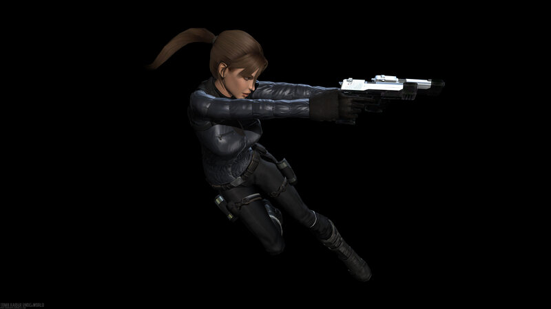 Lara Croft aiming pistol