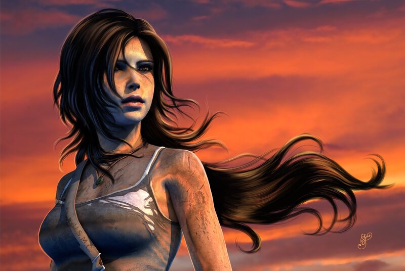Lara Croft at sunset