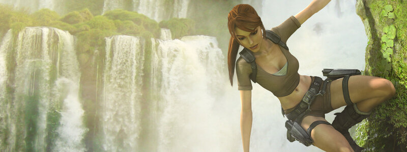 Lara Croft by waterfall