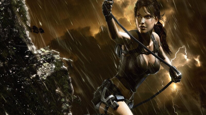 Lara Croft Climbing — Brown, Dramatic