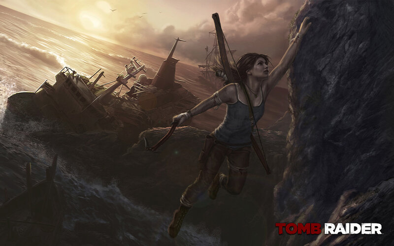 Lara Croft Climbing Cliff — Brown