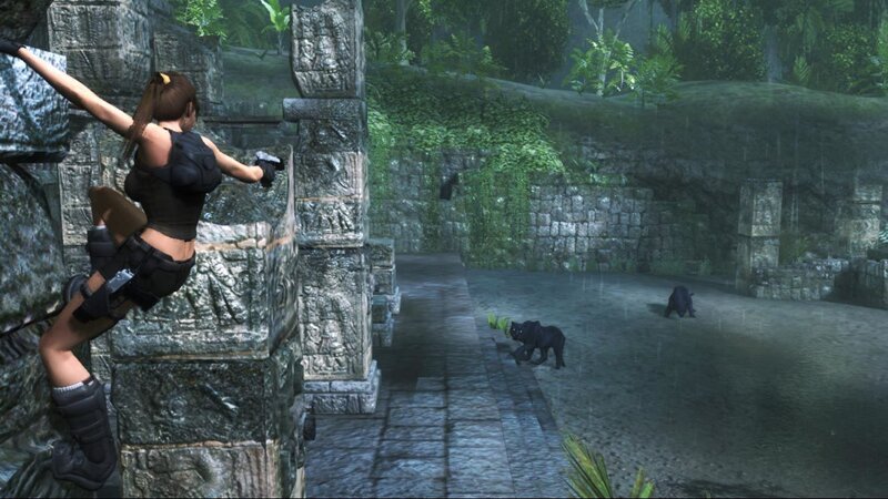 Lara Croft Climbing — Green, Tense, 3d Render