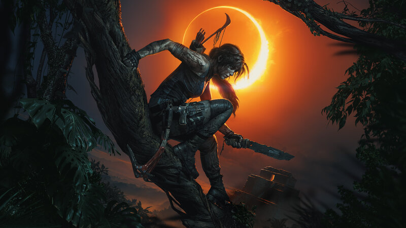 Lara Croft Climbing Tree — Orange, Dramatic