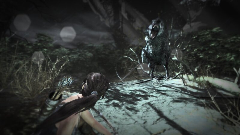 Lara Croft confronts a beast