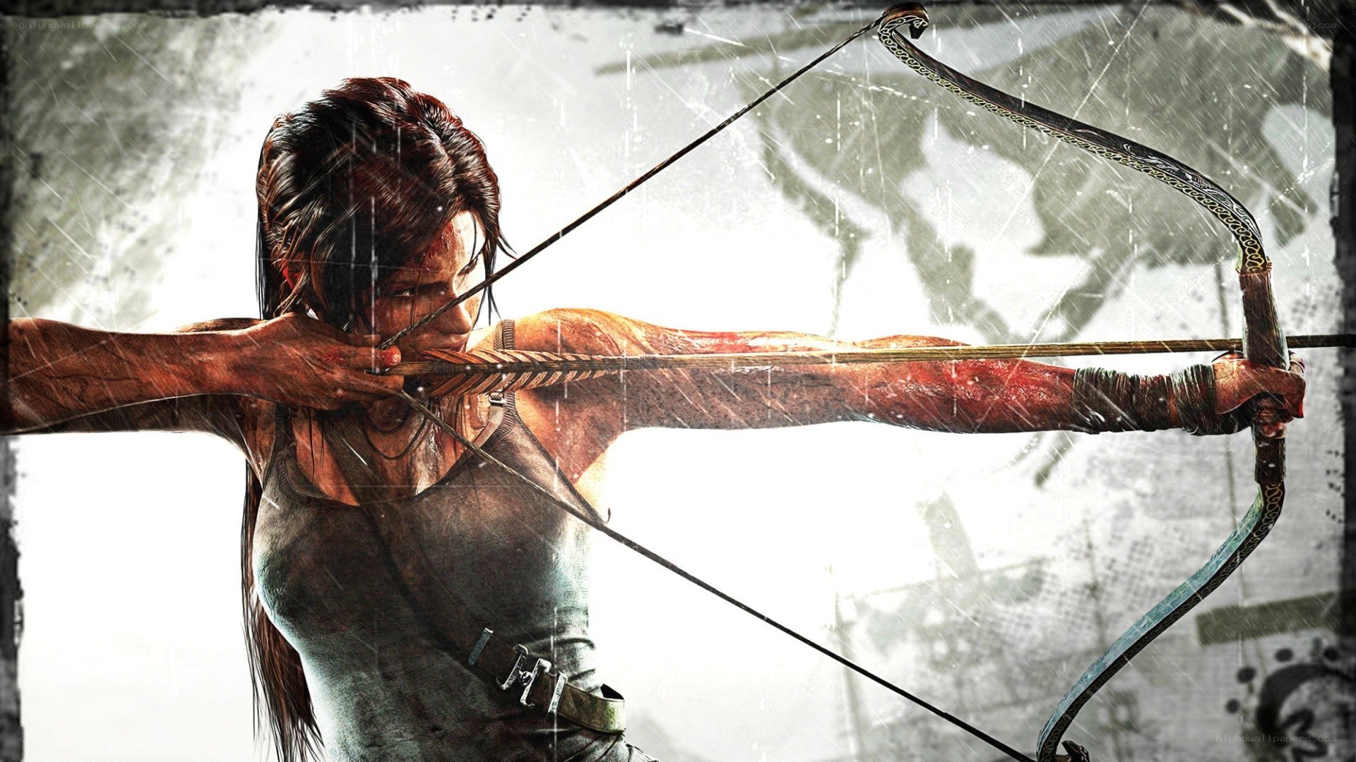 Lara Croft drawing with bow