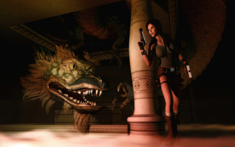 Lara Croft Facing Dragon