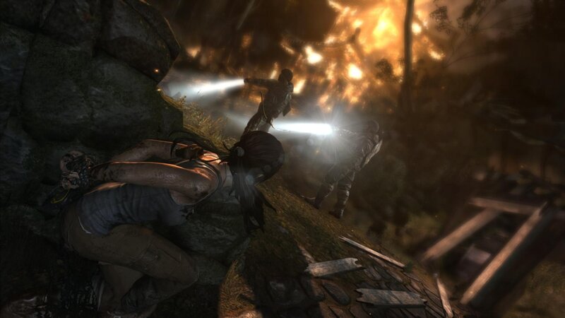 Lara Croft Hiding from Soldiers