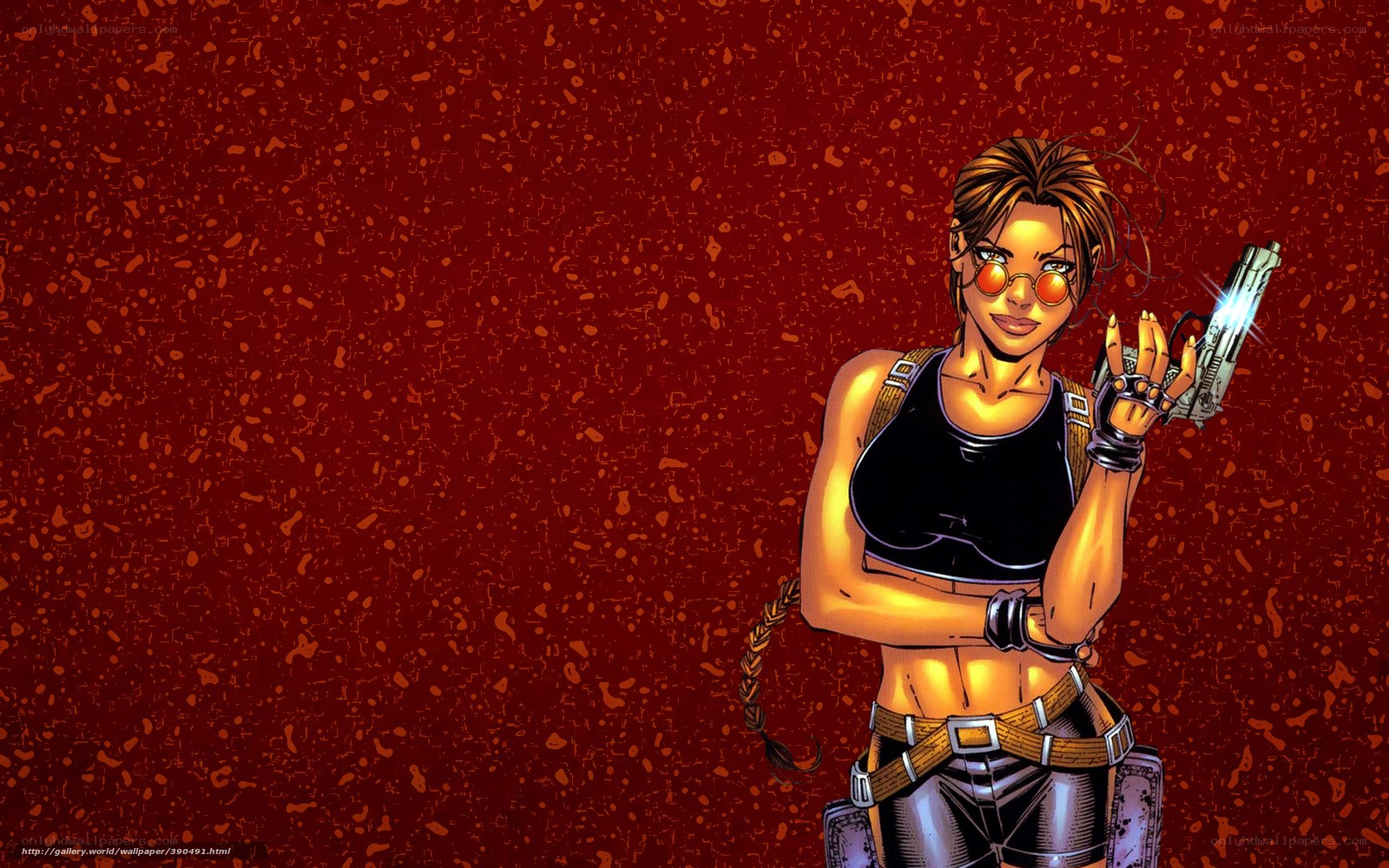 Lara Croft holding a gun