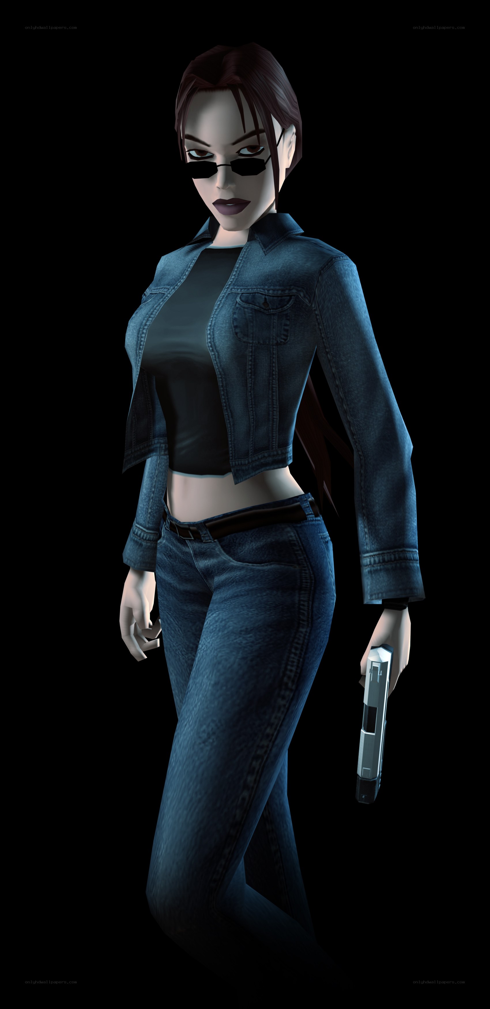 Lara Croft holding a gun