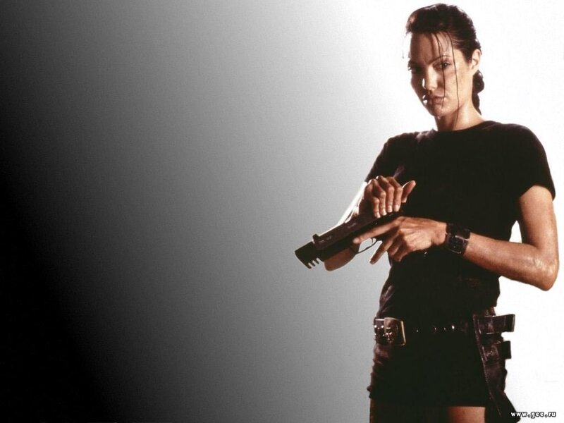 Lara Croft holding a gun