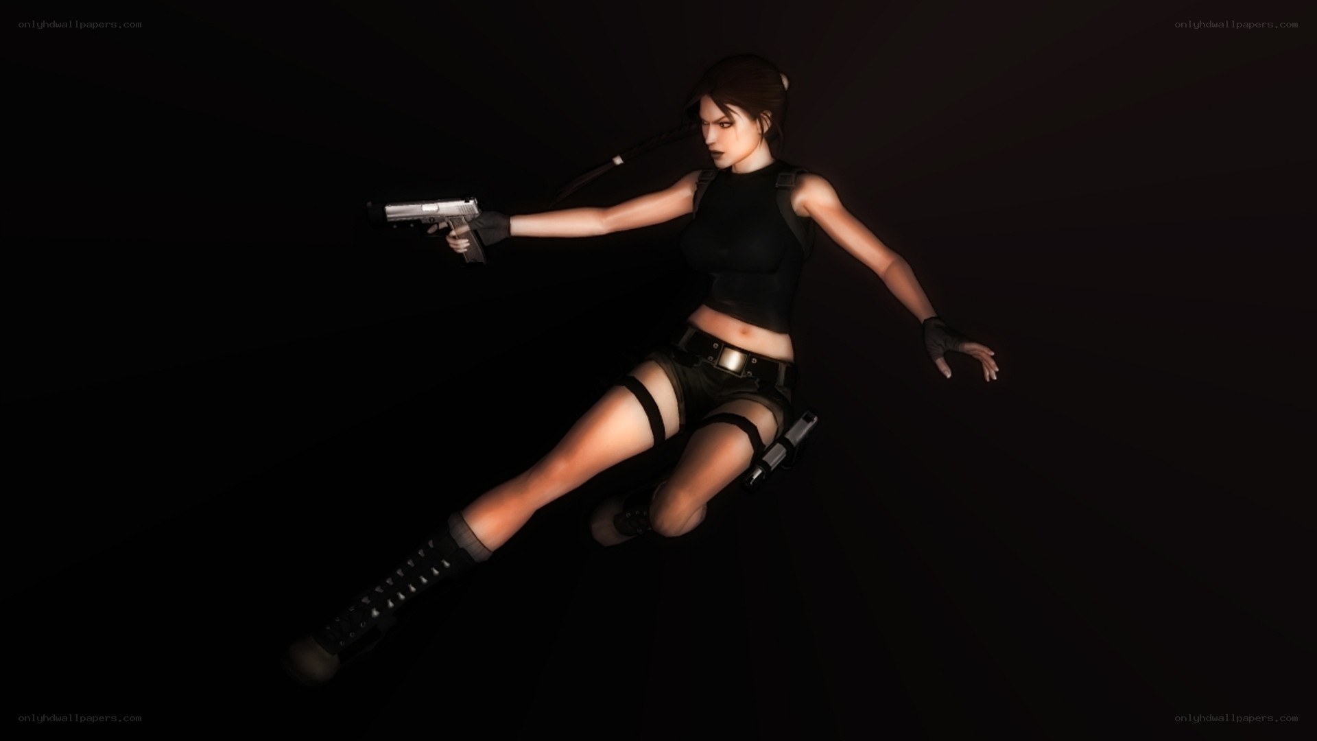 Lara Croft holding a pistol
