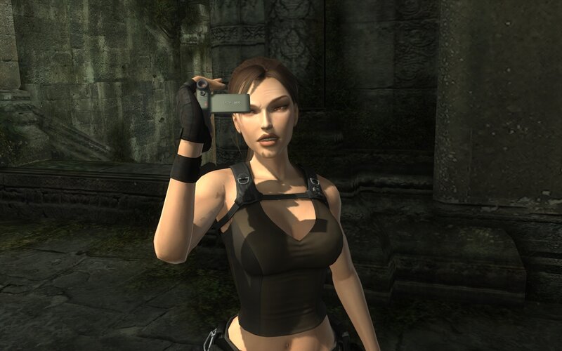 Lara Croft Holding Camera