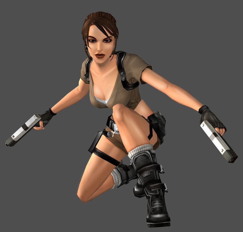Lara Croft holding dual pistols