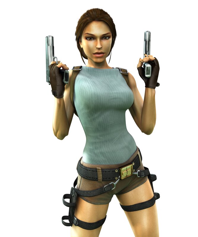 Lara Croft holding dual pistols