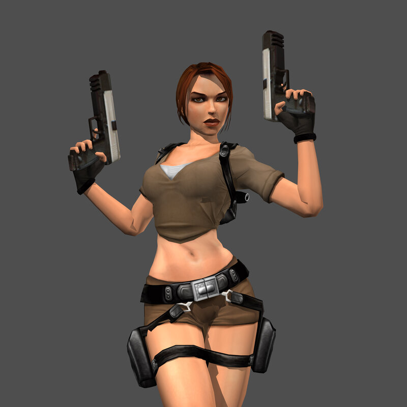 Lara Croft holding dual pistols