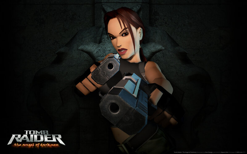 Lara Croft Holding Gun — Black