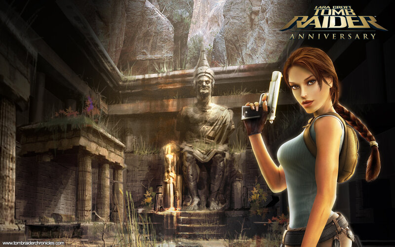Lara Croft Holding Gun — Brown, Dramatic