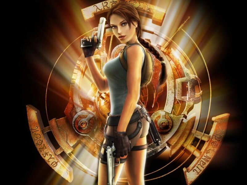 Lara Croft Holding Gun — Brown