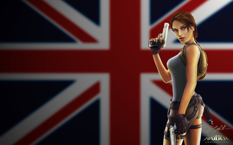 Lara Croft Holding Gun — Red