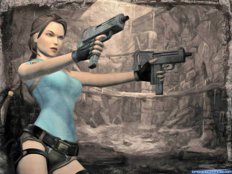 Lara Croft Holding Guns — Blue, Action