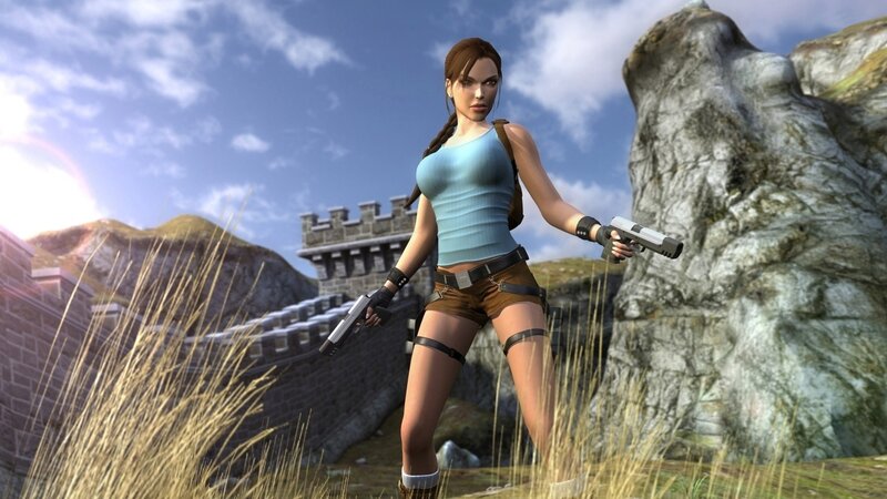 Lara Croft Holding Guns — Blue