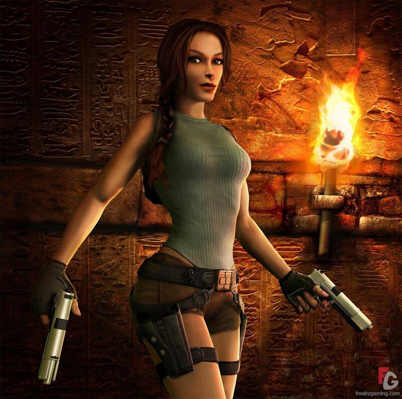 Lara Croft Holding Guns — Brown, Dramatic, 3d Render