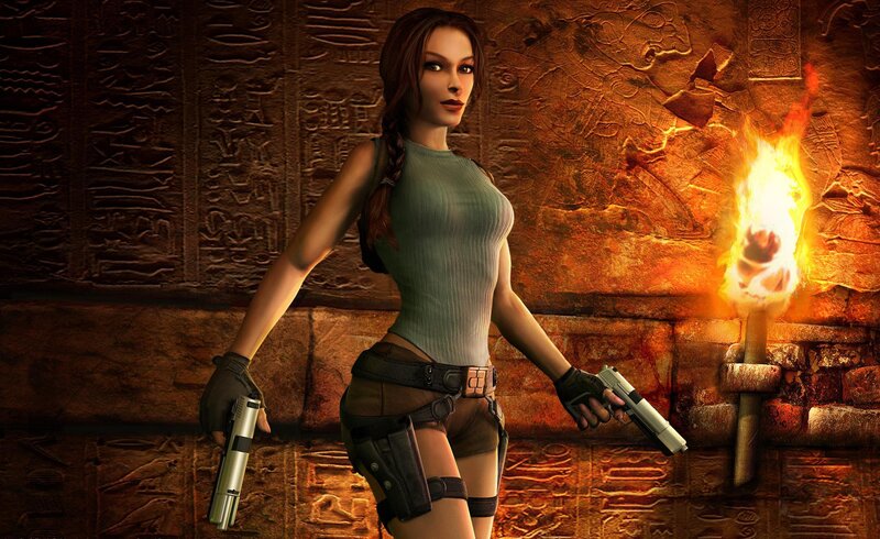 Lara Croft Holding Guns — Brown
