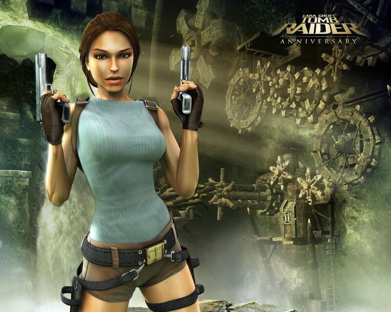 Lara Croft Holding Guns — Green, Adventurous, 3d Render
