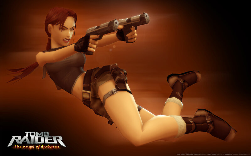 Lara Croft Holding Guns — Orange