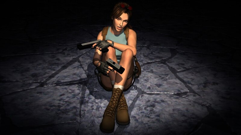 Lara Croft holding guns