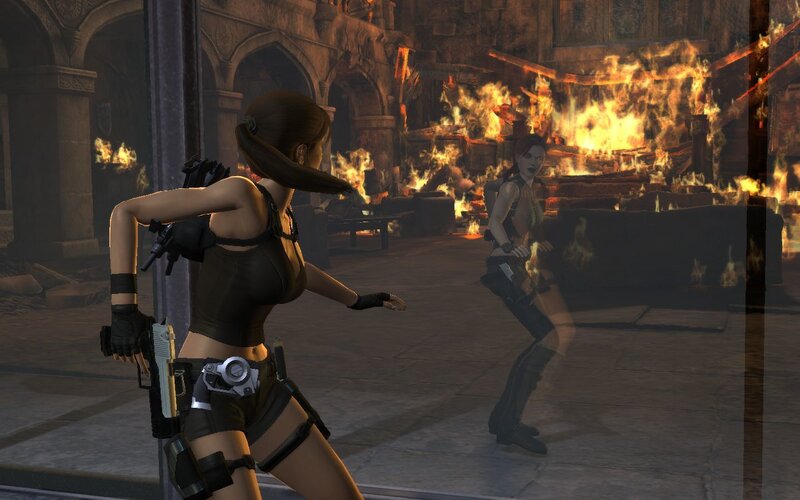 Lara Croft in a burning temple