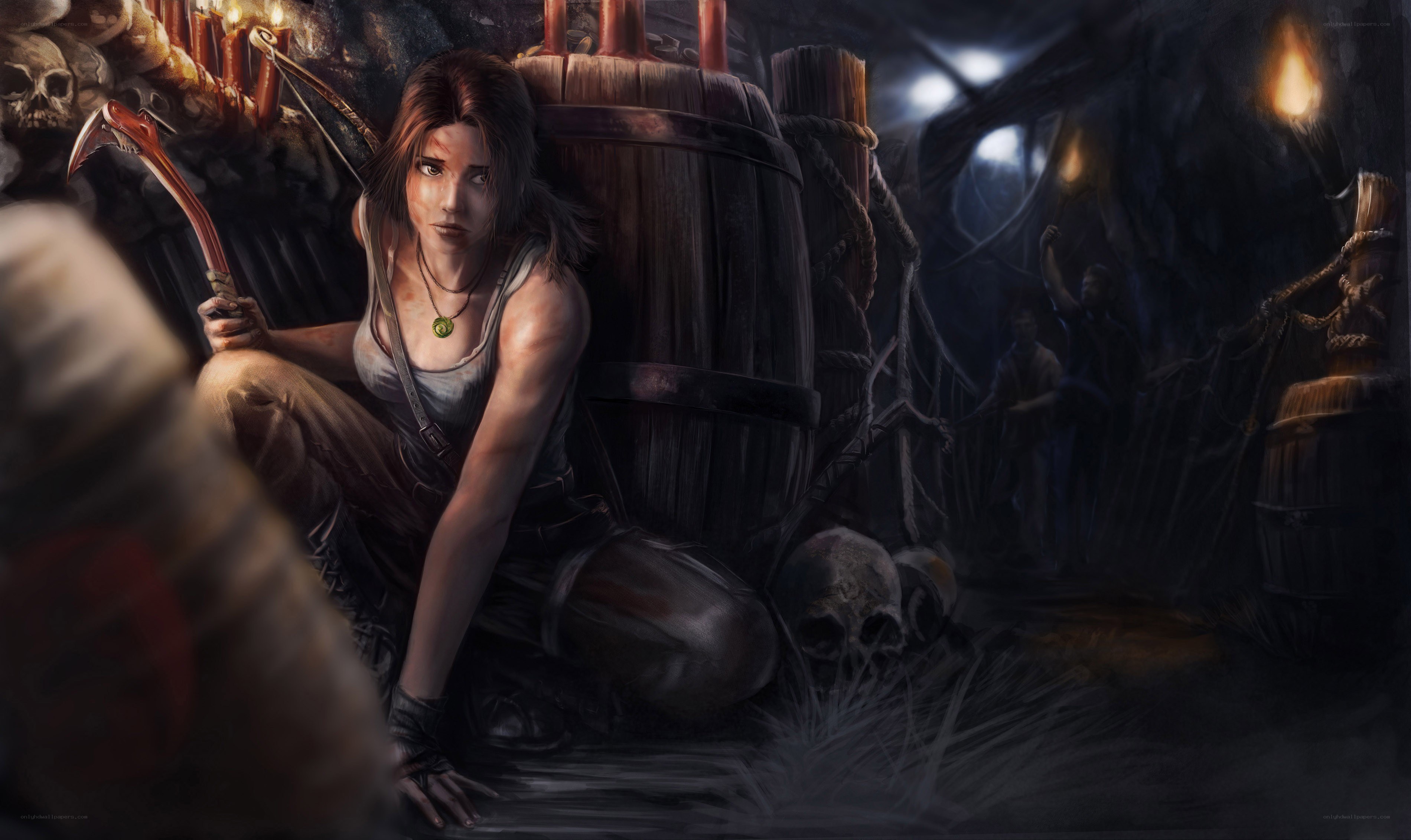 Lara Croft in a dark cave