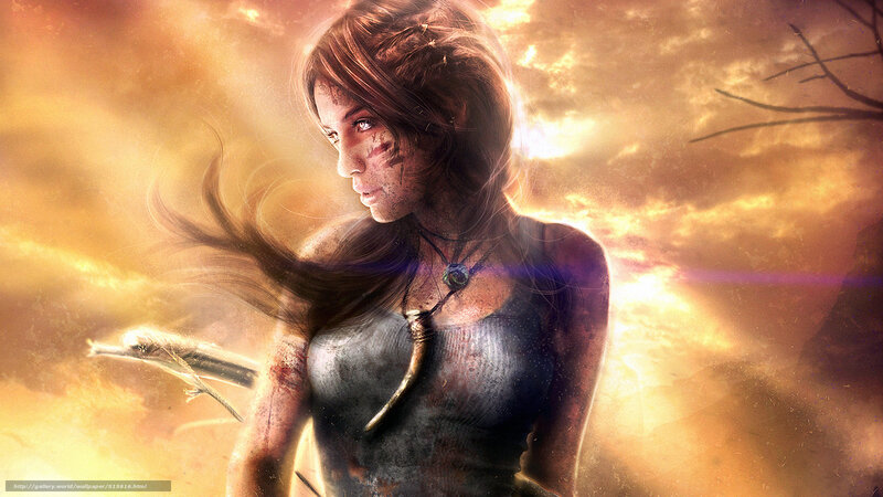 Lara Croft in a fiery landscape