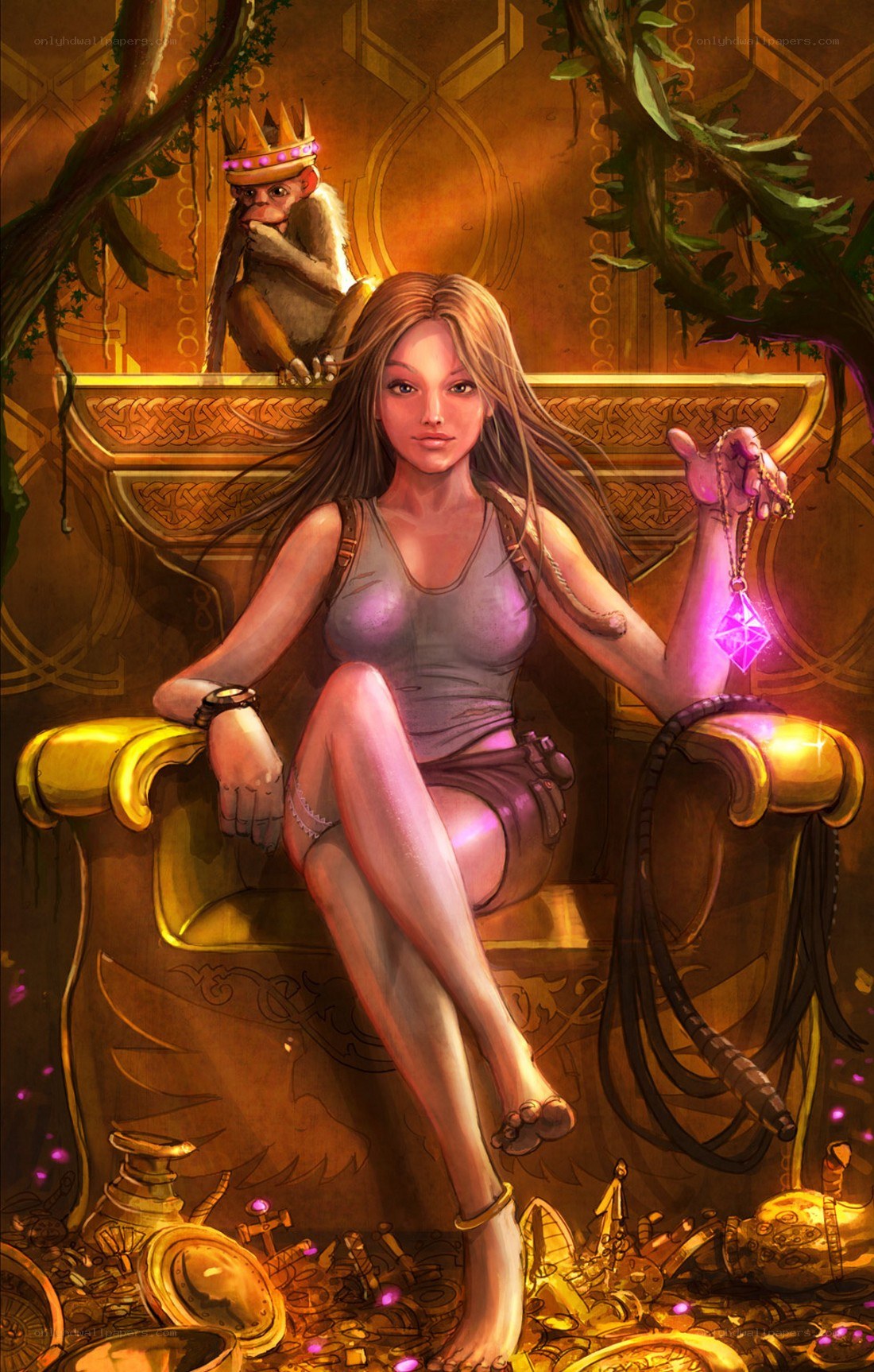 Lara Croft in a golden throne