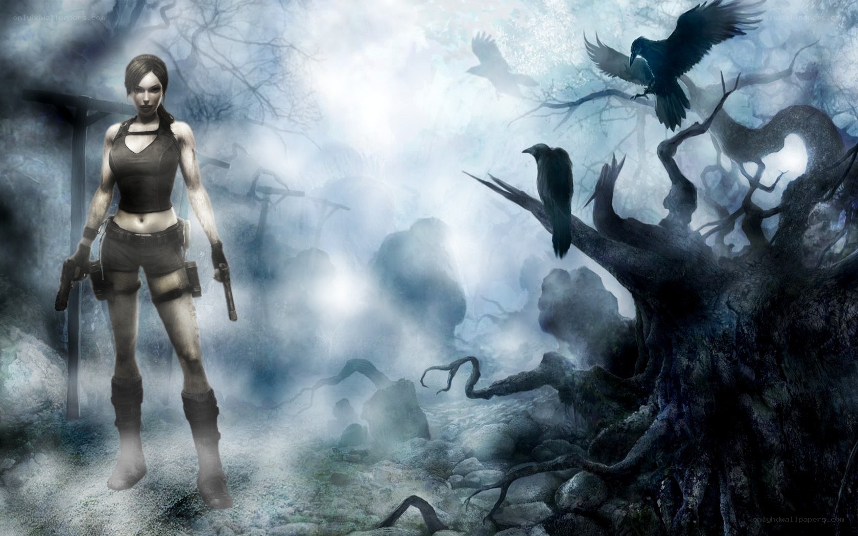 Lara Croft in a haunted forest