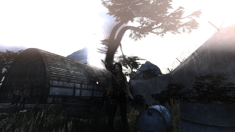 Lara Croft in a military base