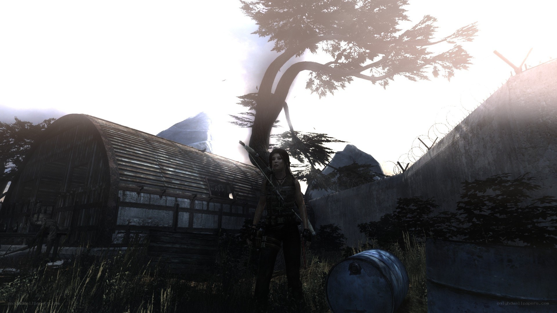 Lara Croft in a military base