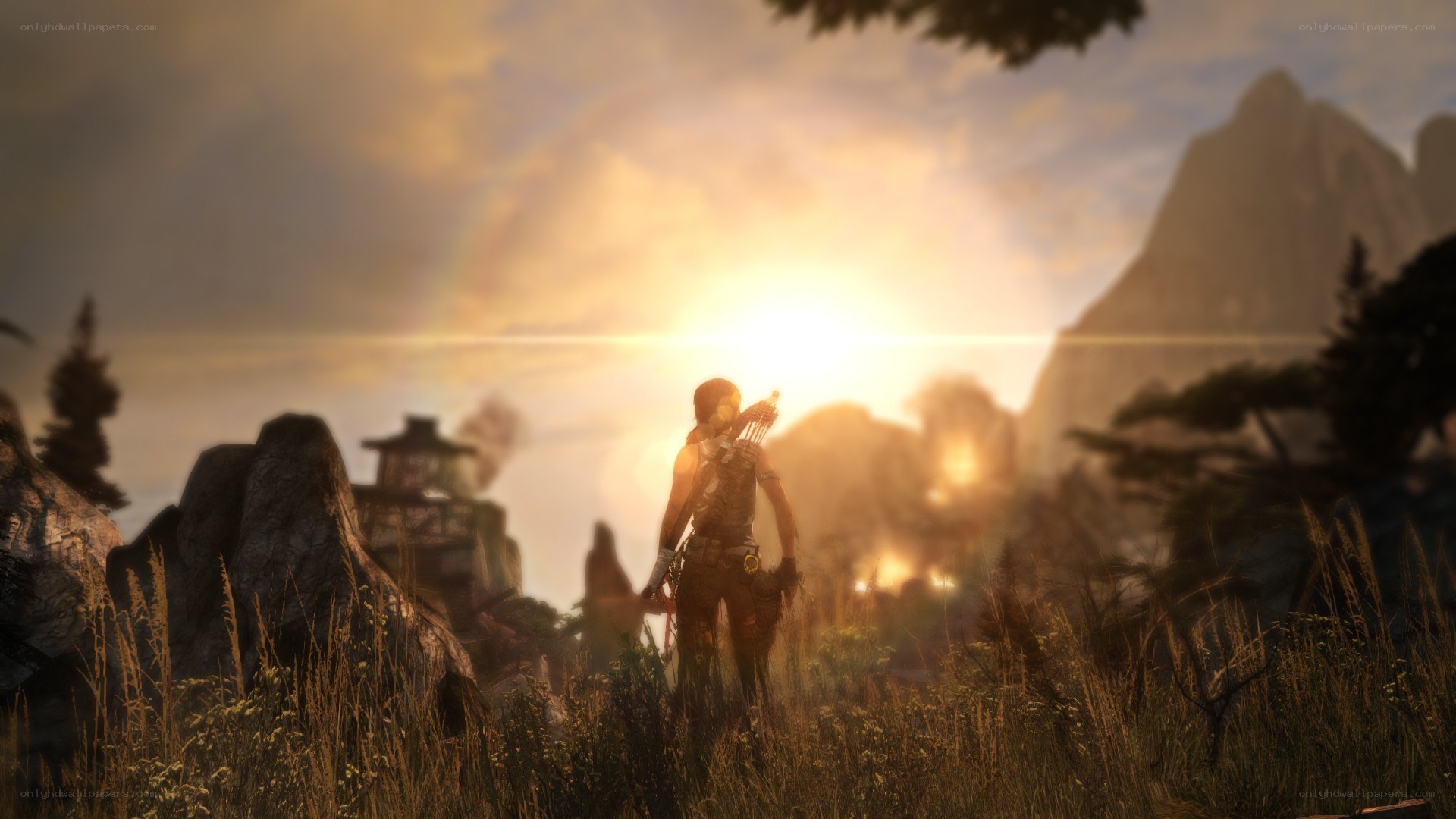 Lara Croft in a mountain landscape