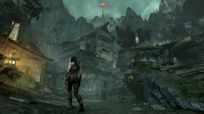 Lara Croft in a mountain village