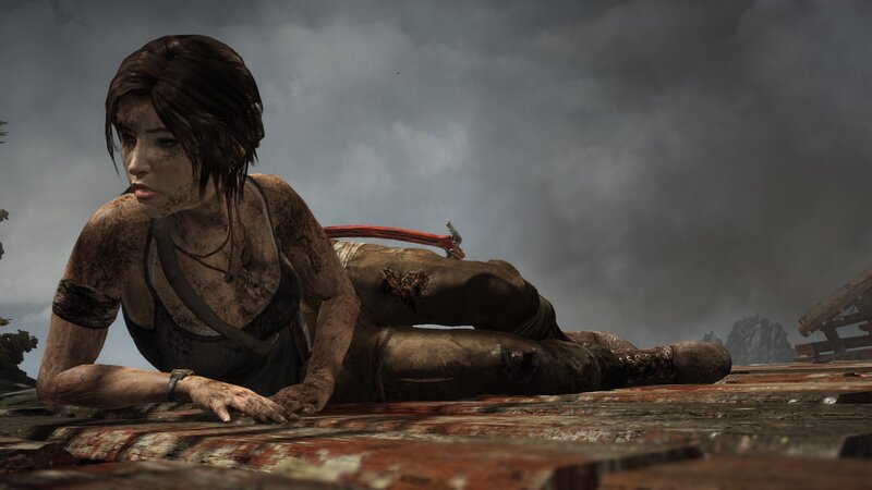Lara Croft in a muddy scene