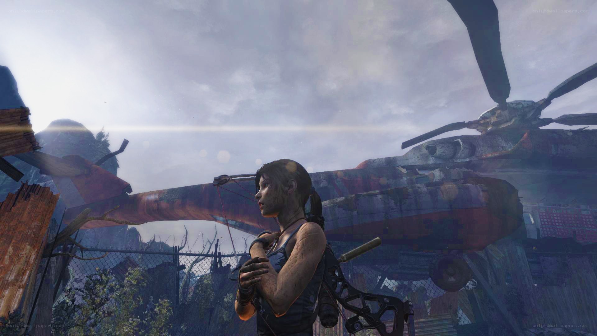 Lara Croft in a post-apocalyptic scene
