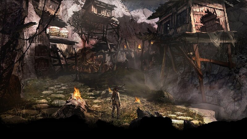 Lara Croft in a ruined village