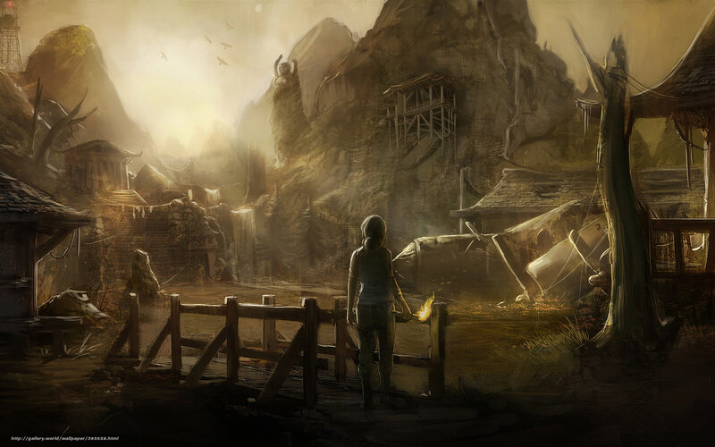 Lara Croft in a ruined village