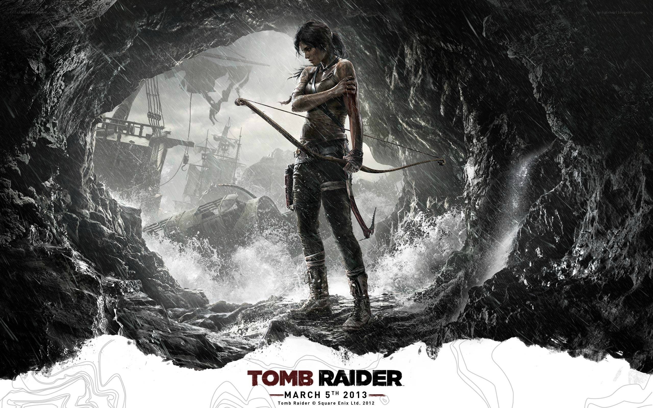 Lara Croft in a stormy cave