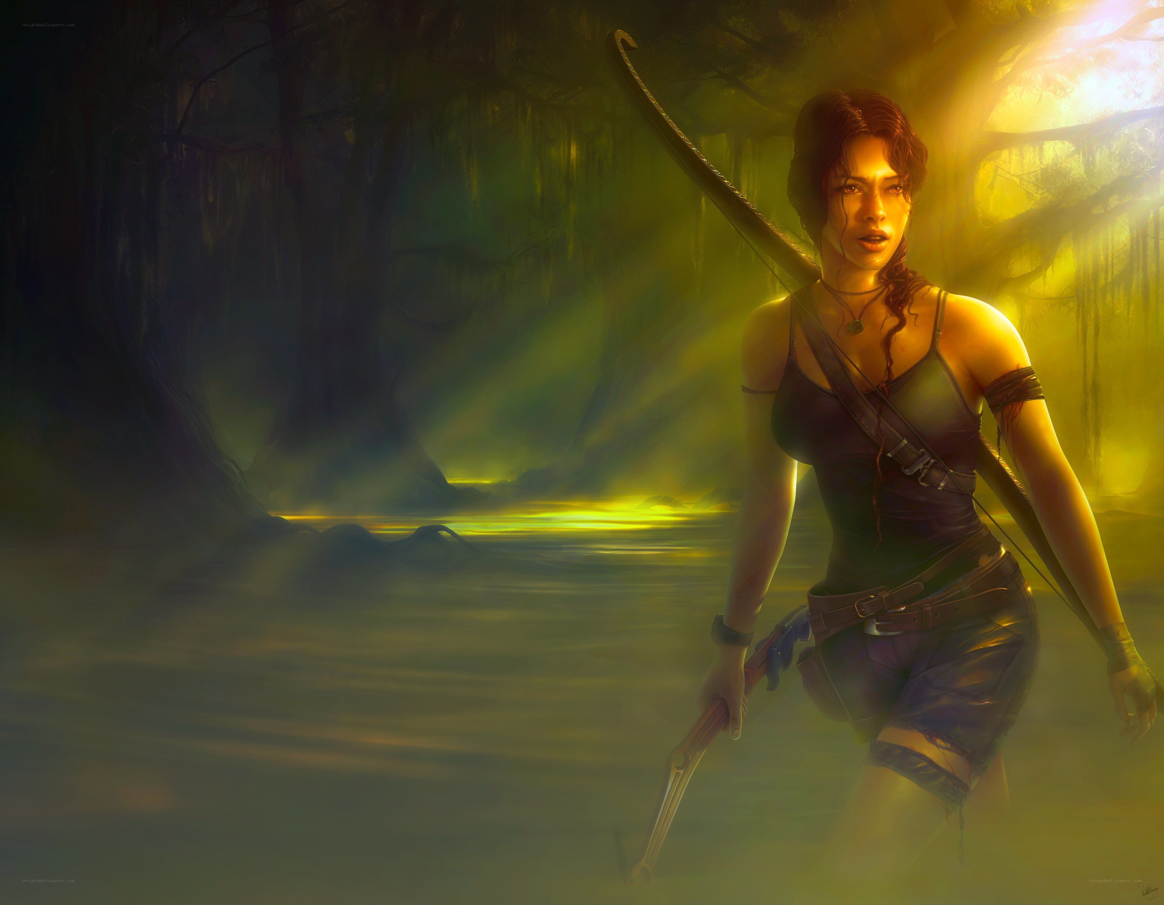 Lara Croft in a swamp