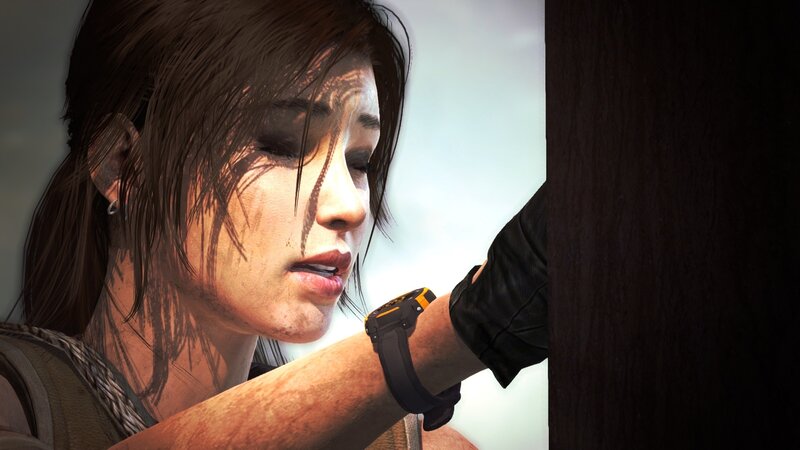 Lara Croft in a tense moment
