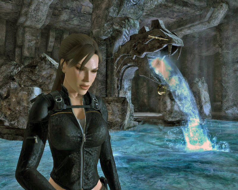 Lara Croft in ancient cave