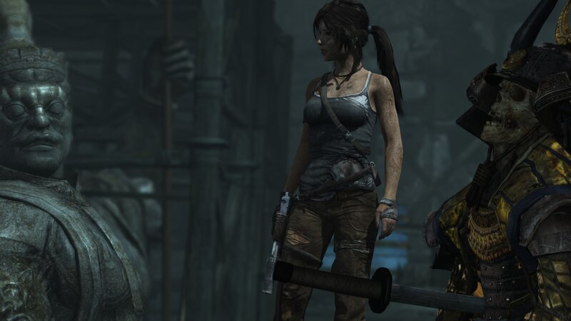 Lara Croft in Ancient Temple — Gray