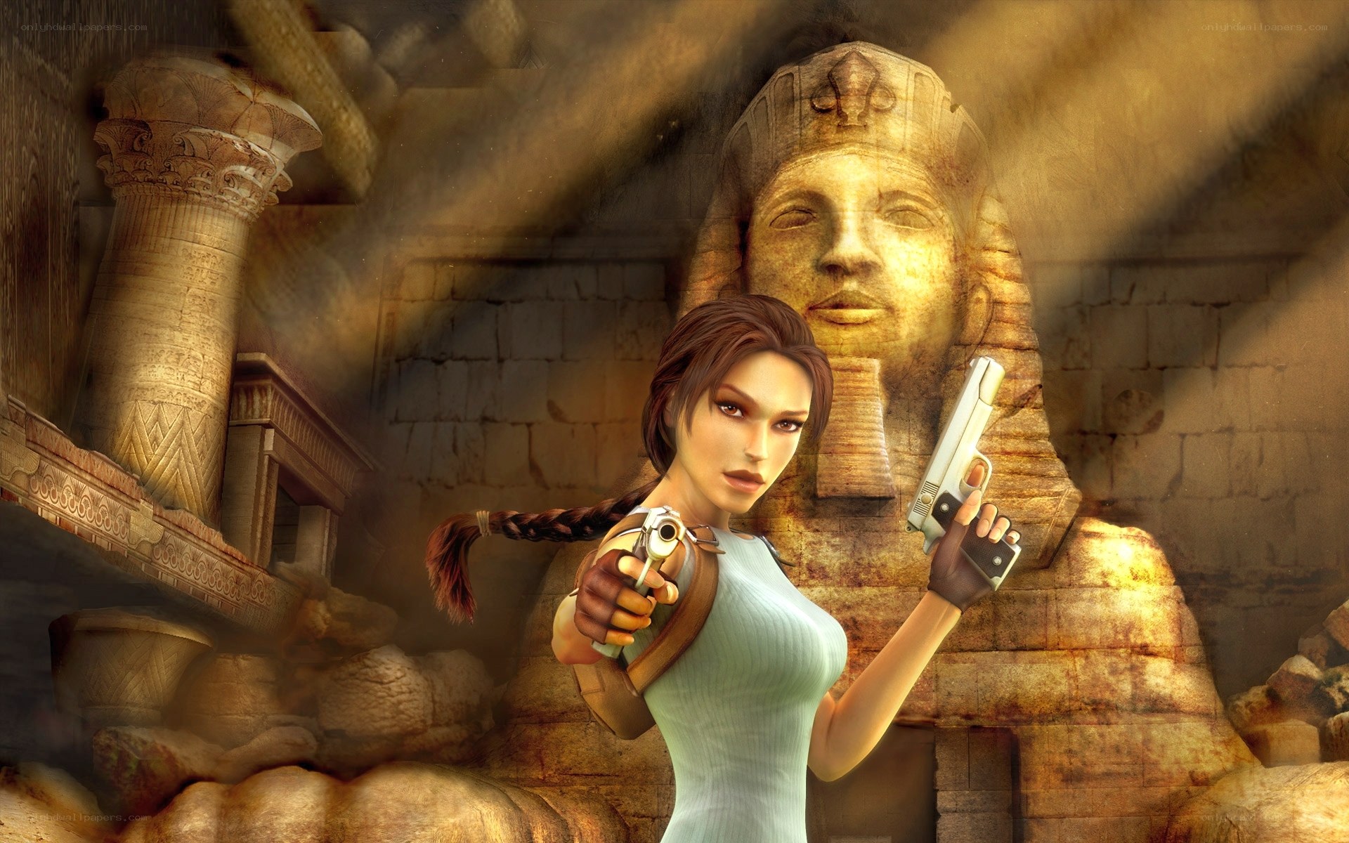 Lara Croft in ancient tomb