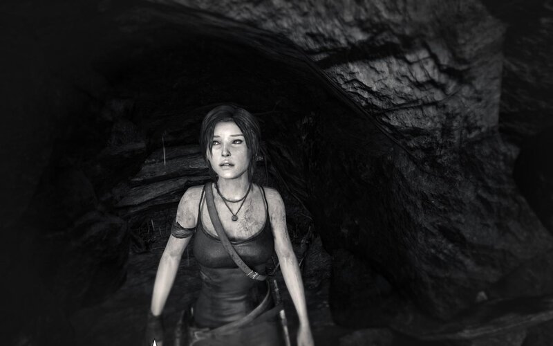 Lara Croft in Cave — Black, Dark, Tense, 3d Render
